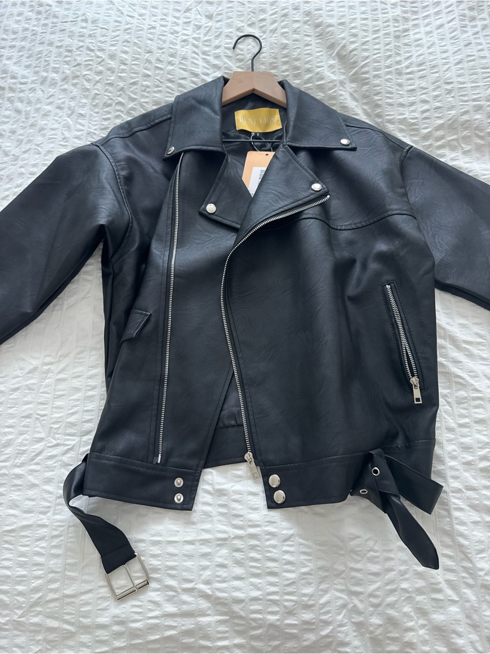 Rene Lion Oversized Moto Faux Leather Jacket 6 NWT